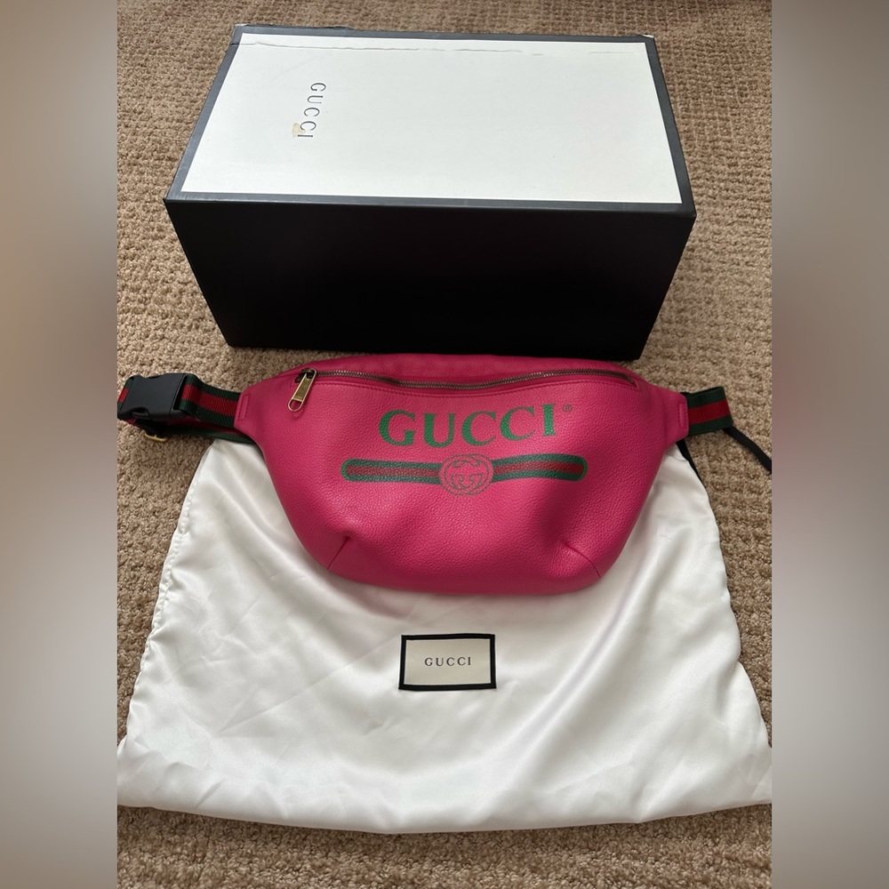 Gucci pink leather belt bag. This is the large size.